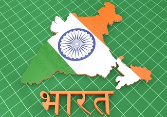 Map illustration of India with flag