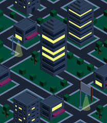 Seamless background night city. Isometric