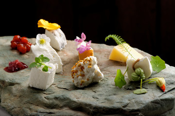 Fine dining cheese plate on the stone