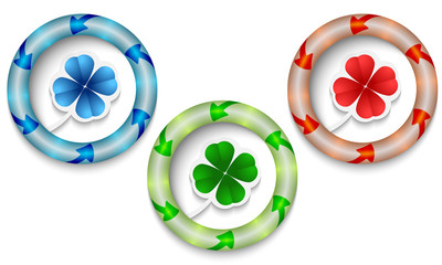 Three icons with color back light and cloverleaf