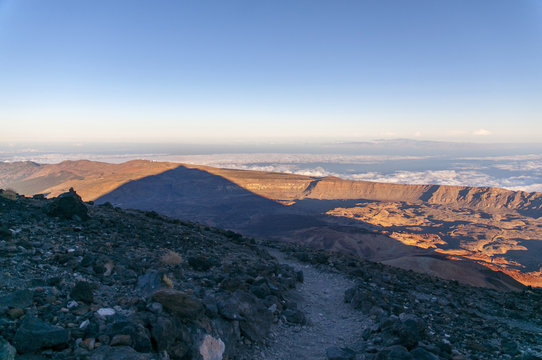 Sunset and shadow of volcano Teide. Tenerife