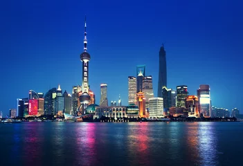 Foto op Canvas Shanghai bij nacht, China © Iakov Kalinin