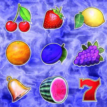 Slot machine fruits relief painting on generated marble texture