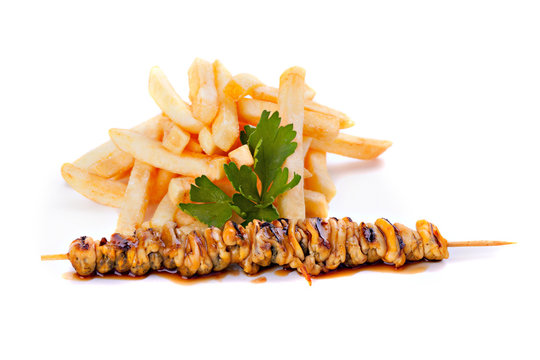Sea food  skewers with french fries