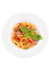 Italian pasta with stewed vegetables in bowl