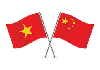 Chinese and Vietnamese flags. Vector illustration.