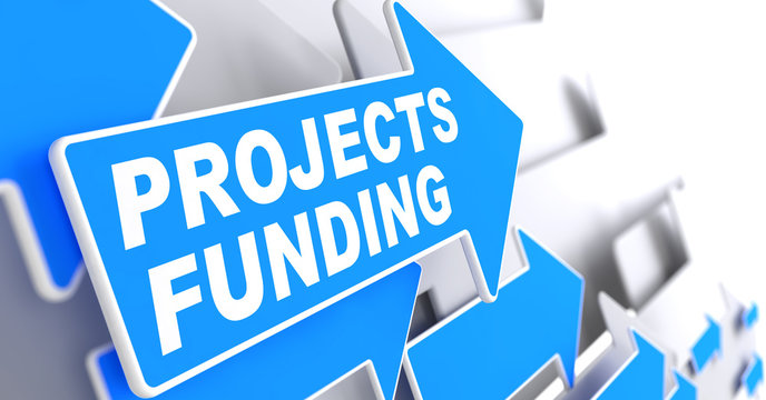 Projects Funding on Blue Direction Arrow Sign.