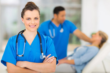 young female medical worker in office