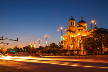 The Assumption Cathedral, Varna, Bulgaria. Illuminated at night.