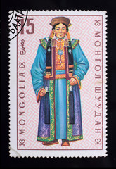 Post stamp. Mongolian clothes