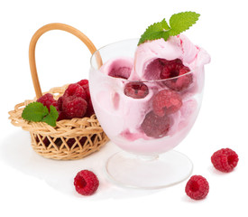 berry ice cream with fresh raspberries