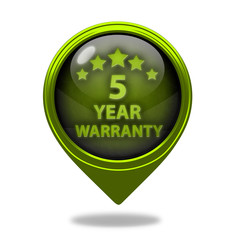 Five year warranty pointer icon on white background