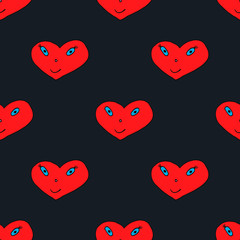 Texture of red hearts on a dark background, editable vector