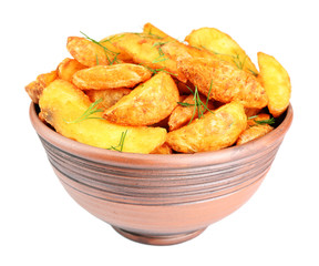 Homemade fried potato in bowl isolated on white