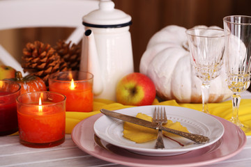 Festive autumn serving table in room