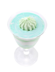 Mint milk dessert in glass bowl isolated on white