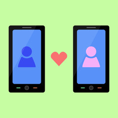 Flat style smart phone with love talking