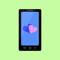 Flat style smart phone with hearts