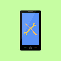 Flat style smart phone with tool icon