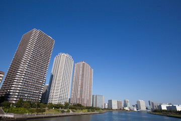 Fototapeta na wymiar 隅田川河口の高層マンション