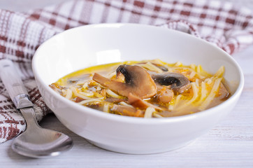 Soup with pasta and mushrooms