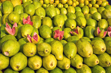 fresh sweet guava fruits group in asia street market