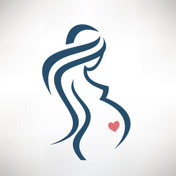 Pregnant Woman Symbol, Stylized Vector Sketch