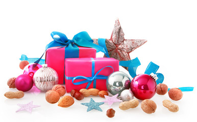 Various Yuletide Season Items on White Background