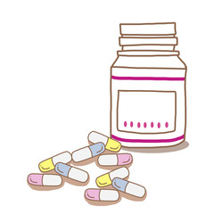 サプリメントボトル(無地)と錠剤