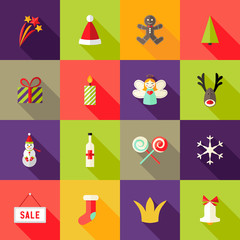 Christmas Square Flat Icons Set 3