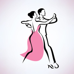 Naklejka na ściany i meble dancing couple, outlined vector sketch