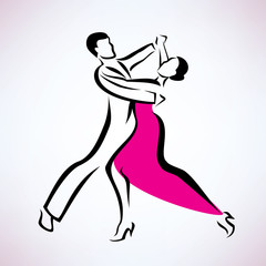 Obraz na płótnie Canvas dancing couple, outlined vector sketch