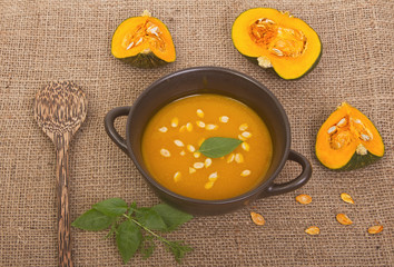Pumpkin soup with fresh pumpkins