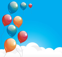 Obraz premium Balloons over the cloud in the blue sky
