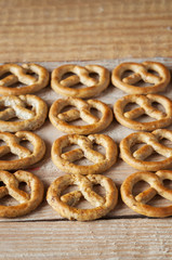 Homemade biscuits with crispy laid out in rows on the table