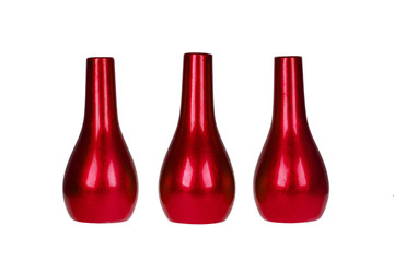 Three bright red vases isolated