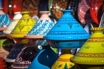 Zelfklevend Fotobehang Tajines in the market, Marrakesh,Morocco © Lukasz Janyst