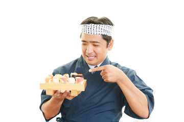 笑顔の寿司職人