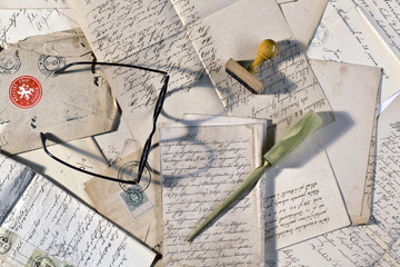 old letters still life with glasses and letter opener circa 1860