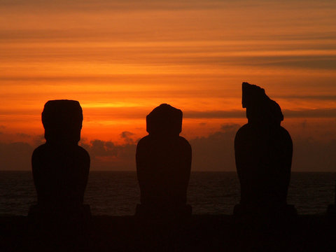 Moai Sunset Silhouette