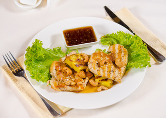 Pineapple Cashew Chicken Dish Served in Restaurant