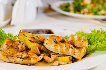 Close Up of Pineapple Cashew Chicken Dish