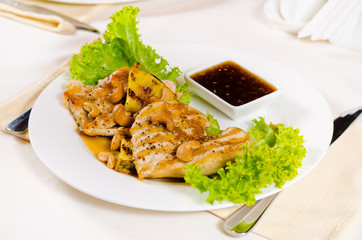 Pineapple Cashew Chicken Dish Served in Restaurant
