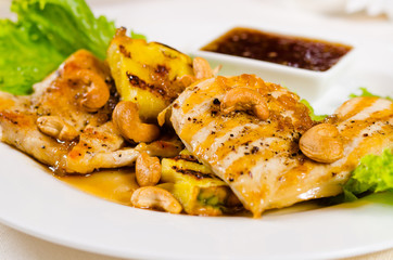 Close Up of Pineapple Cashew Chicken Dish