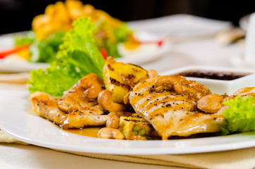 Close Up of Pineapple Cashew Chicken Dish