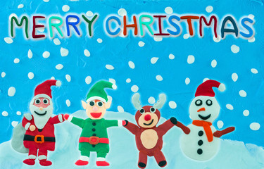 Christmas Character holding hand on Snow field background
