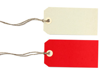 Two blank gift tags grey red - isolated