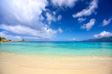 Tropical sand beach with turquoise water, Mahe, Seychelles