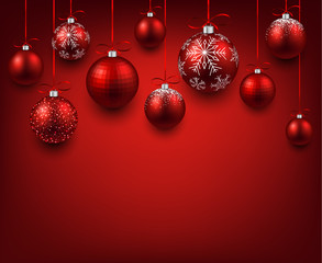 Fototapeta na wymiar Arc background with red christmas balls.