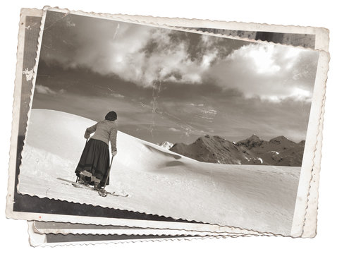 Black and white photos, Vintage photos women on skis